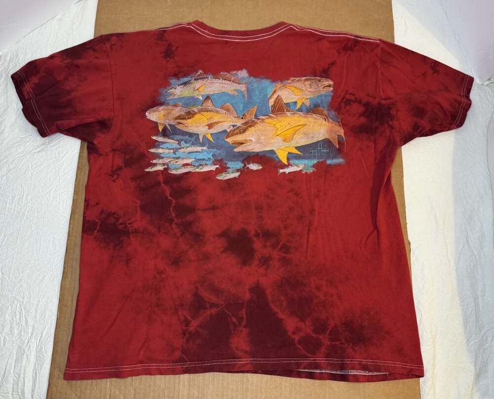 Guy Harvey Graphic T-Shirt Red Tie Dye Fish Short Sleeve Tee Size M